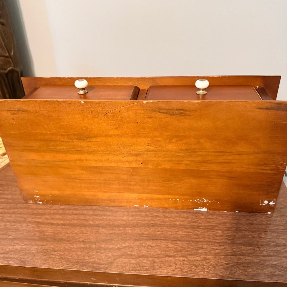 Vintage Wooden Cookbook Holder Stand Organizer 2 Drawers White Knobs - Picture 7 of 15